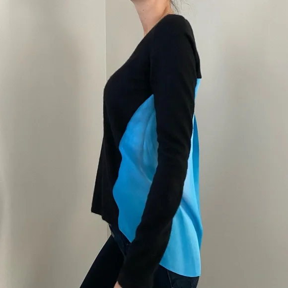 Elie Tahari 100% Cashmere 100% Silk Knit Color Block V-Neck Pullover Sweater, S - Picture 4 of 11